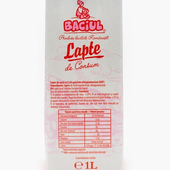 Lapte UHT 3.5%, grăsime 1l