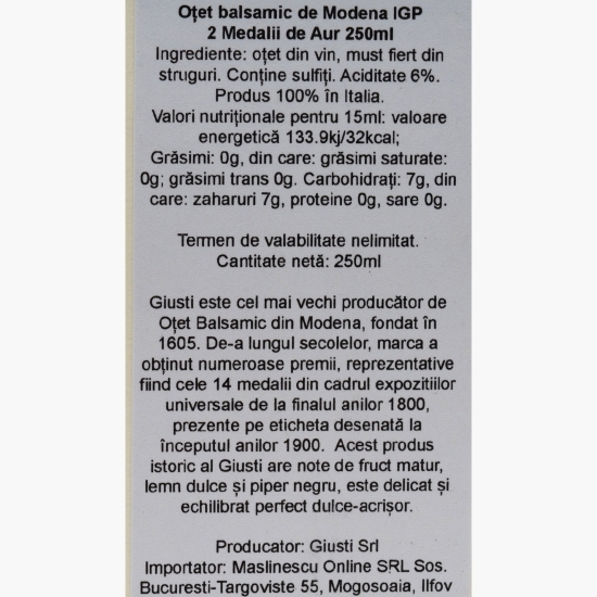 Oțet balsamic de Modena IGP Giuseppe Giusti, 2 medalii de aur, 0.25l