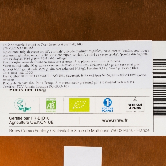 Trufe de cacao crudă cu 7 condimente și curmale eco 100g