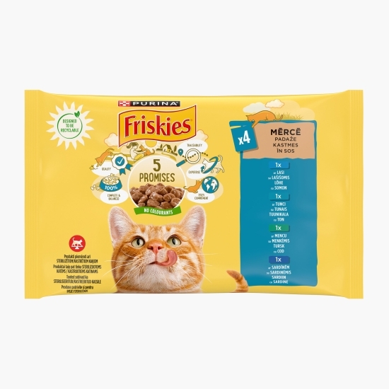 Hrană umedă pentru pisici, 4x85g, mix de arome (somon, ton, cod, sardine)