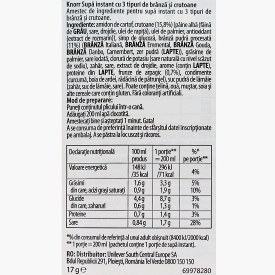 Supă instant cu brânză și crutoane, Cup a Soup 17g
