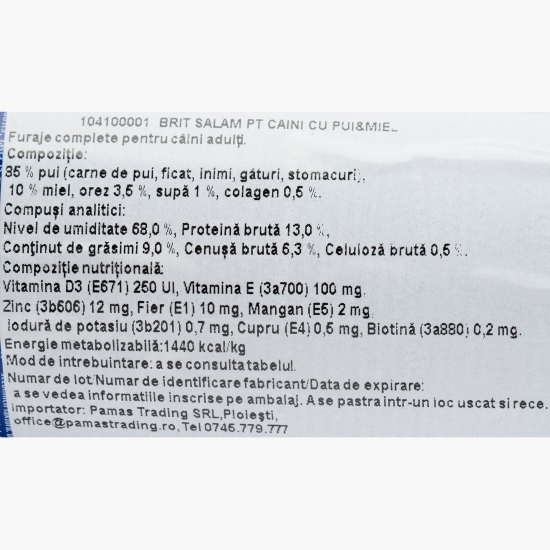 Salam pentru câini, cu pui și miel, 800g