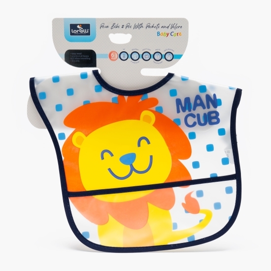 Set 2 bavete, impermeabile peva, 28,5x36 cm, închidere cu bandă velcro, băieți, +6 luni