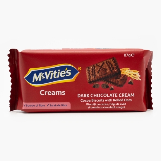 Biscuiți cu cacao, fulgi de ovăz și cremă cu ciocolată neagră 87g