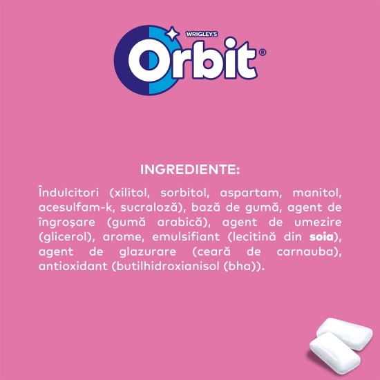 Gumă de mestecat Bubblemint fără zahăr, cu îndulcitori, cu arome de fructe și mentă 60 buc, 84g