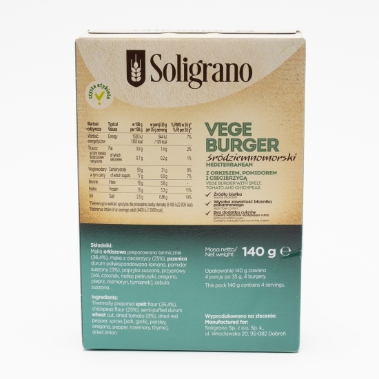 Burger vegan mediteranean cu spelta, roșii și năut 140g