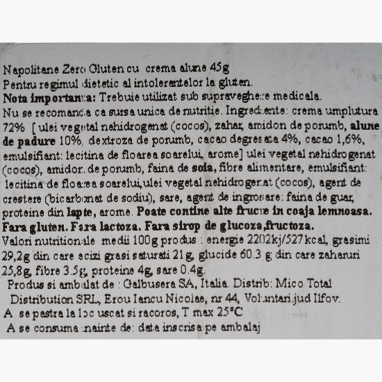 Napolitane cu cremă de alune, fără gluten și fără lactoză 45g