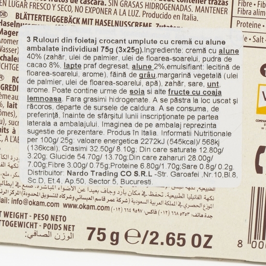 Rulouri din foietaj crocant umplute cu cremă de alune 3x25g