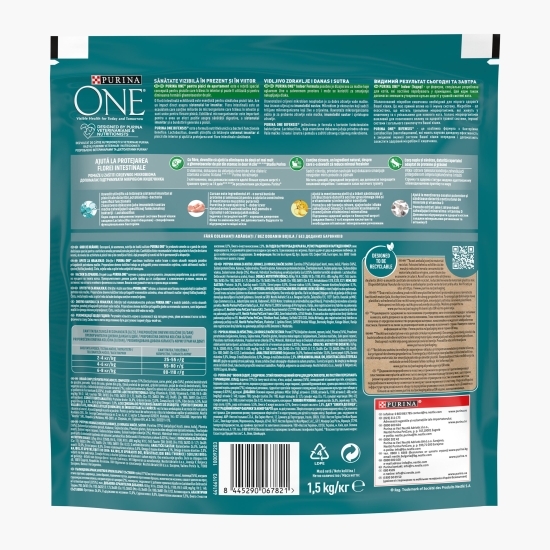 Hrană uscată pentru pisici adulte, 1.5kg, One Indoor cu curcan și cereale integrale