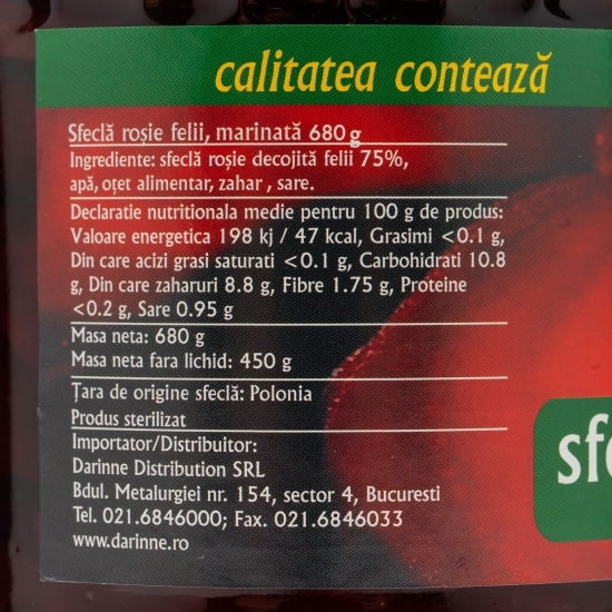 Sfeclă roșie marinată, felii 720ml
