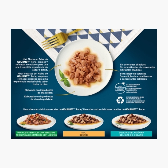 Hrană umedă pentru pisici Gourmet Perle Mini Filets în sos, 12x85, mix de arome (curcan, rață, miel, ton)
