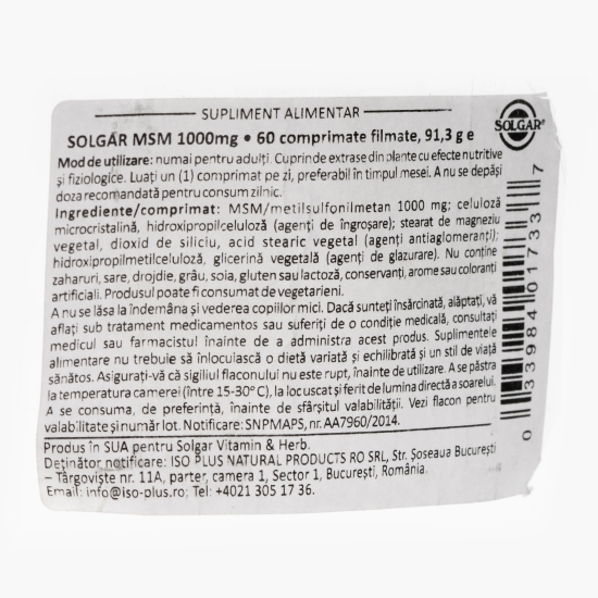 MSM 1000mg, 60 comprimate filmate