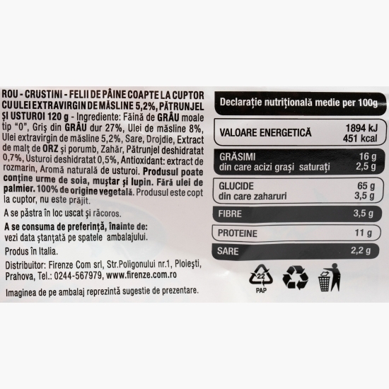 Felii de pâine coapte cu ulei de măsline, usturoi și pătrunjel 120g