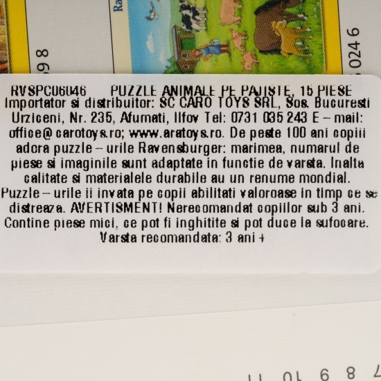 Puzzle-Animale pe pajiște 15 piese 3+ ani