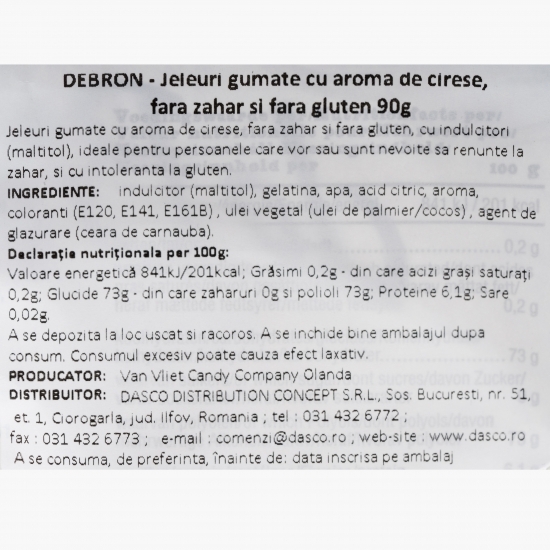 Jeleuri gumate cu aromă de cireșe, fără zahăr adăugat 90g