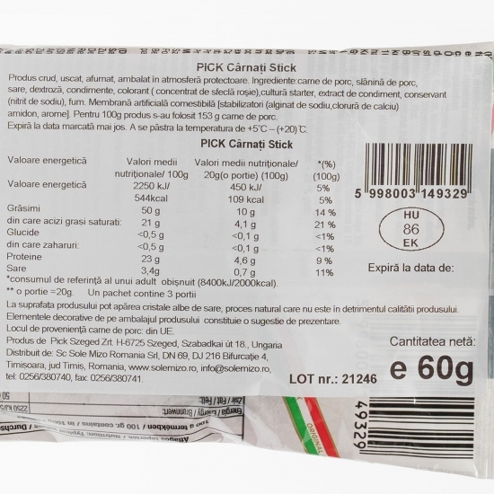 Cârnaţi stick 60g