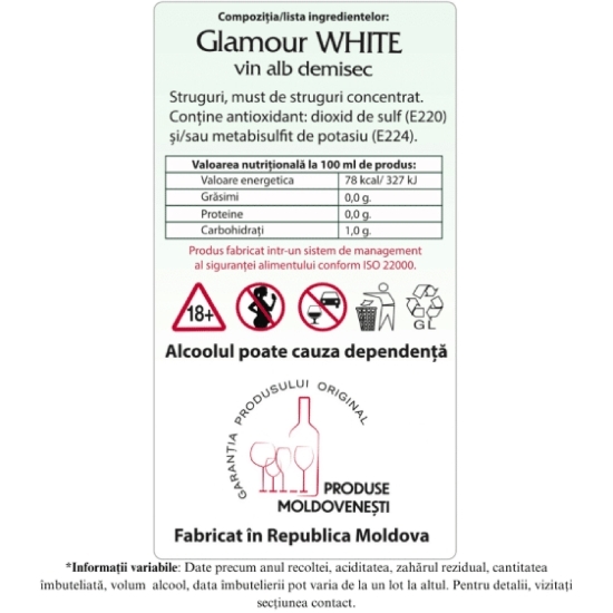 Vin alb demisec, Reserva 0.75l