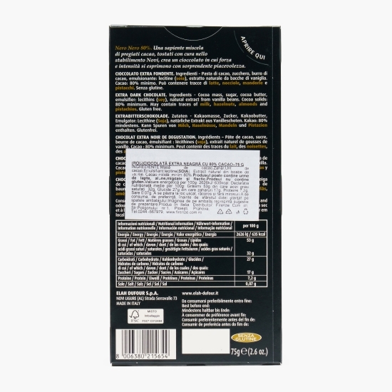 Ciocolată neagră, 80% cacao, 75g