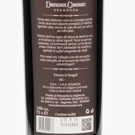 Vin roșu sec Fetească Neagră Patima serii, 14%, 0.75l