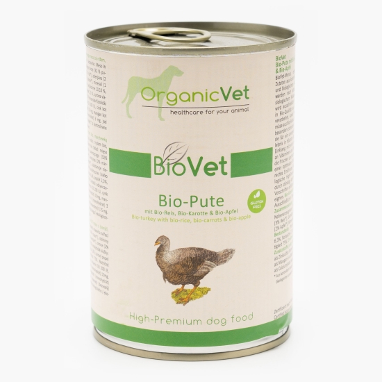 Hrană eco umedă pentru câini, 400g, cu orez, morcov, curcan și mere