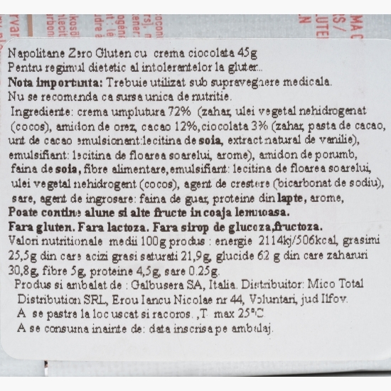 Napolitane cu ciocolată, fără gluten 45g