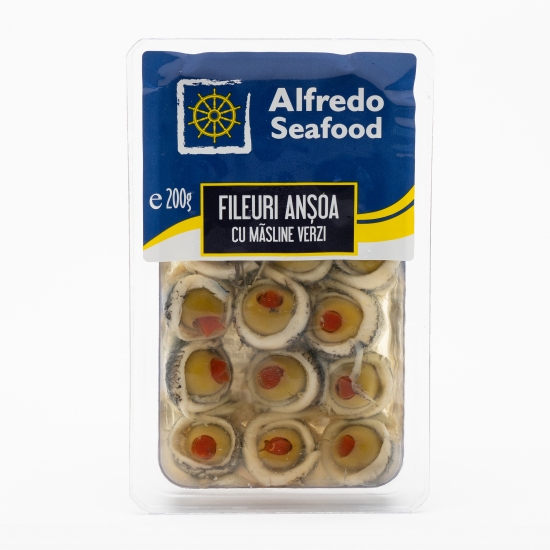 Fileuri de anșoa cu măsline verzi 200g