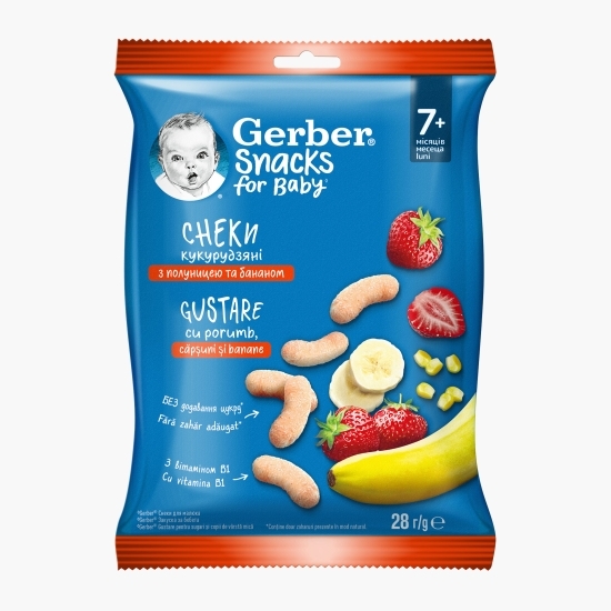 Gustare cu porumb, căpșuni și banană 28g, +7 luni