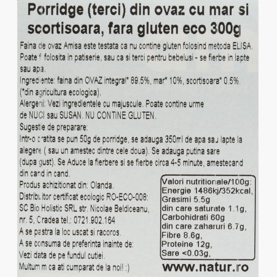 Porridge eco din ovăz cu măr și scorțișoară, fără gluten 300g