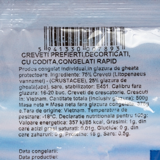 Creveți prefierți calibru 16/20, 500g
