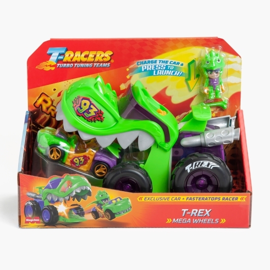 Set de joacă T-Racers Mega Wheels T-Rex cu mașinuță inclusă