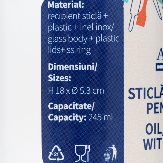 Sticlă cu pulverizator pentru ulei/oțet 245ml