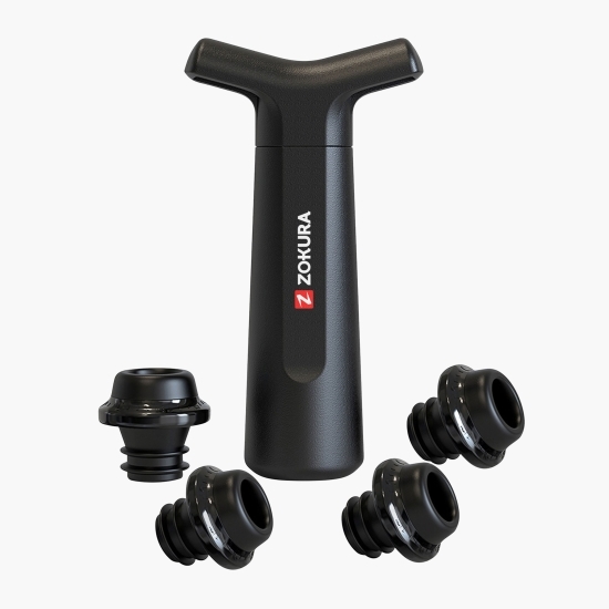Pompă pentru vidare sticle de vin + 4 dopuri