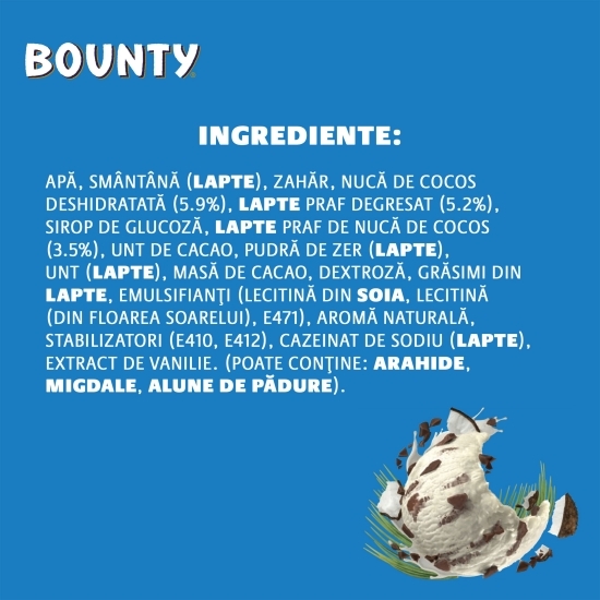 Înghețată cu nucă de cocos și topping de ciocolată 450ml (255g)
