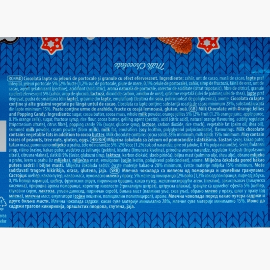 Ciocolată cu lapte, bucăți de jeleu cu portocală și popping candy 80g