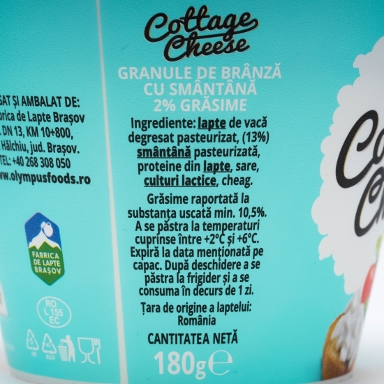 Granule de brânză Cottage cu smântână 2% grăsime 180g