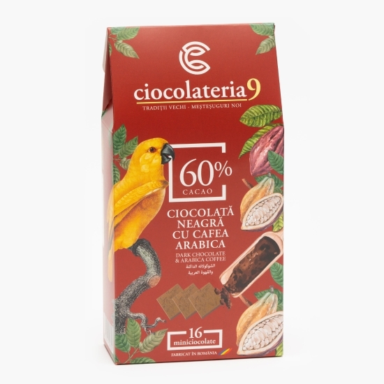 Ciocolată neagră 60% cacao cu cafea Arabica, 80g (16x5g) 