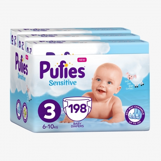 Scutece Sensitive 3 Midi, Monthly Pack, 6-10kg, 198 buc