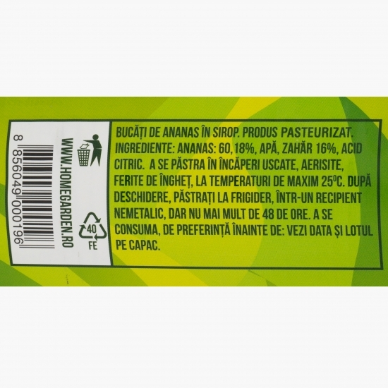Ananas bucăți în sirop, conservă 565g