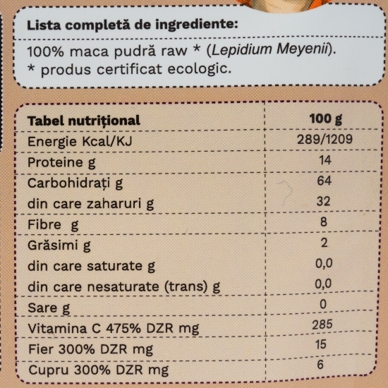 Maca, pulbere ecologică pură, 150g