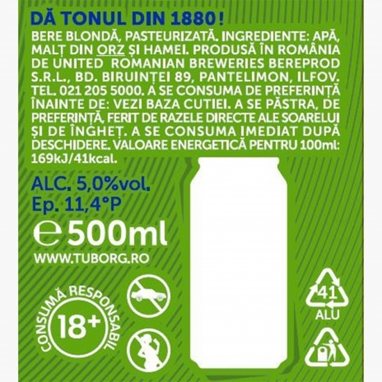 Bere blondă pasteurizată doză 0.5l