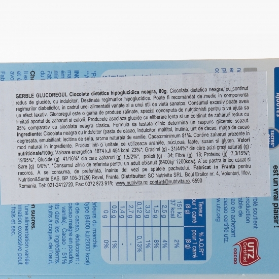 Ciocolată neagră fără zahăr 80g