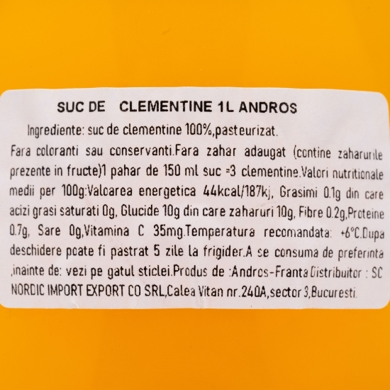 Suc de clementine fără zahăr adăugat 1l