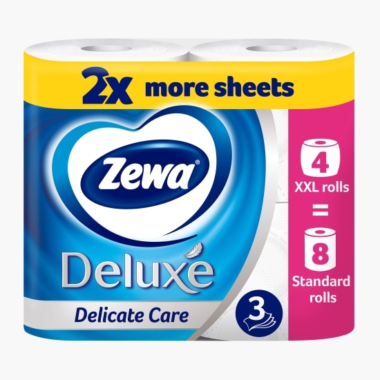 Hârtie igienică Deluxe Delicate Care, 3 straturi, 4 role duble, 300 foi