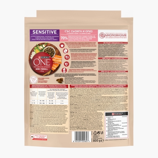 Hrană uscată pentru câini de talie mică One Mini Sensitive, 800g, cu somon și orez