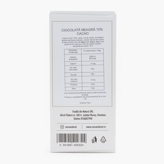 Ciocolată neagră 70% cacao 80g