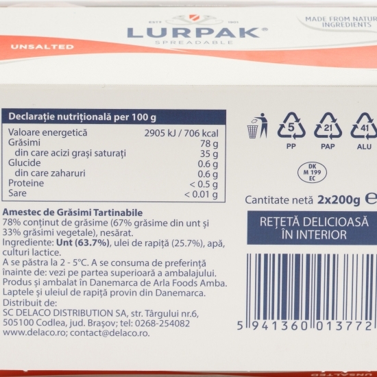 Pachet amestec tartinabil nesărat 2x200g, 1+1-40%