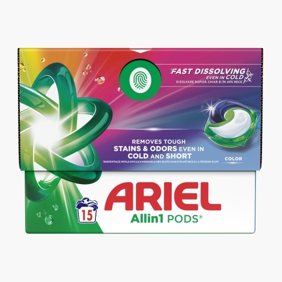 Detergent de rufe capsule 3în1 Pods Color, 15 spălări, 15 buc