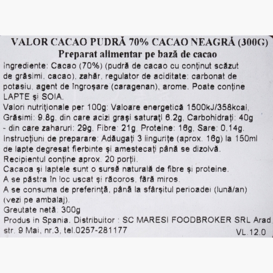 Cacao pudră Black Cocoa 70% 300g