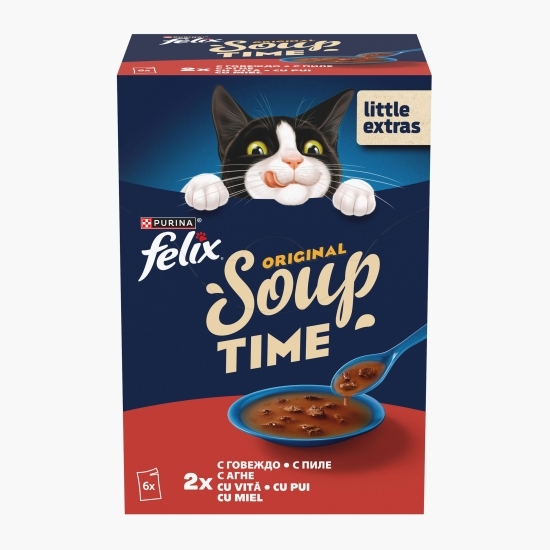 Pachet mix hrană complementară pentru pisici Soup Farm Selection (vită, pui, miel) 6x48g