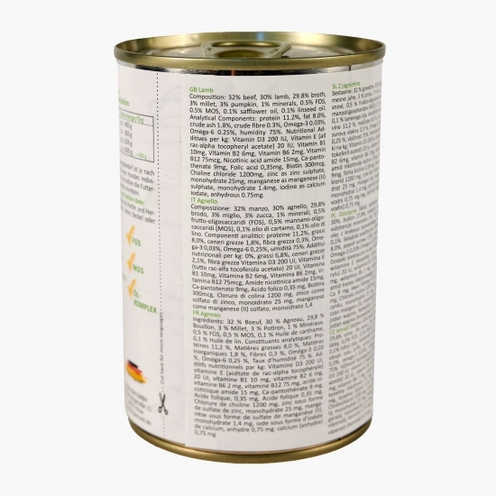 Hrană umedă pentru câini Sensitive, 400g, miel, dovleac și mei 